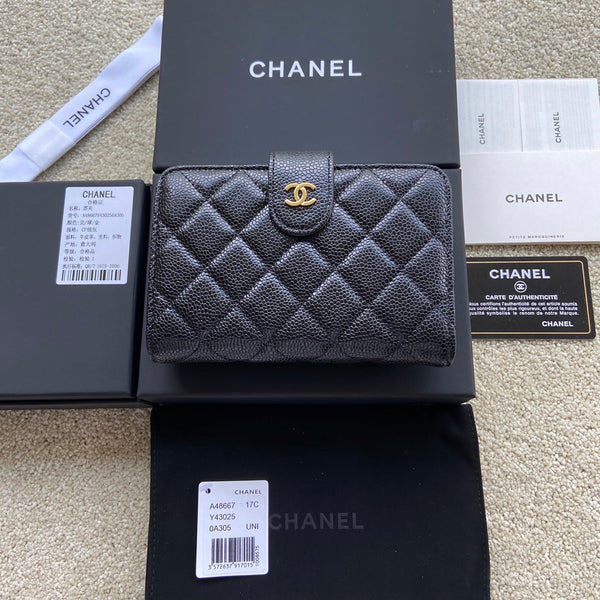 CC A48667 Zip Pocket Wallet Black Caviar GHW 229758