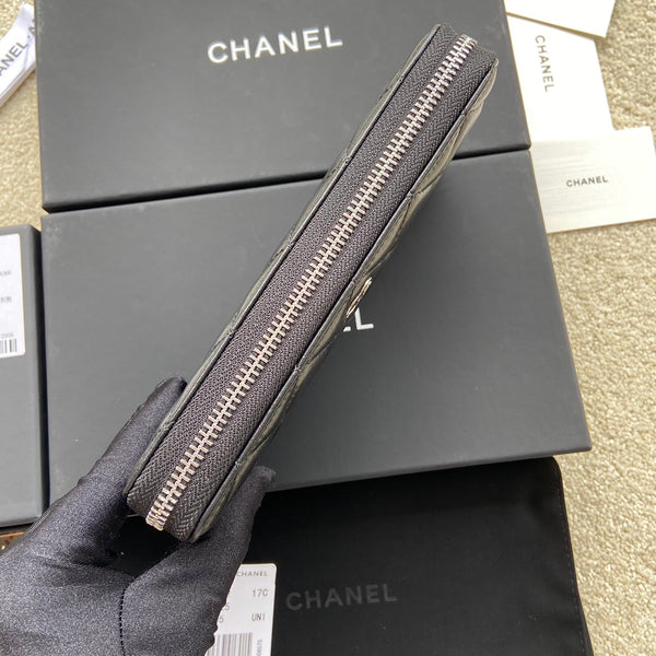 CC A50097 Classic Zipper Wallet Black Lambskin Sliver Steel 229660