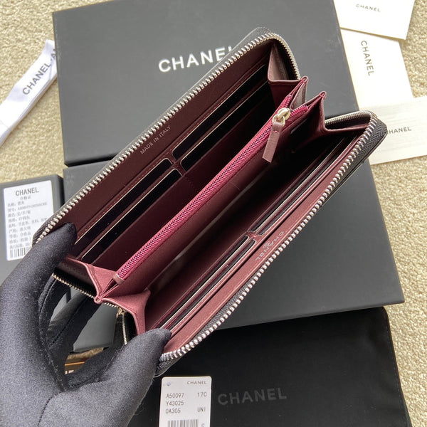 CC A50097 Classic Zipper Wallet Black Caviar Sliver Steel 229658