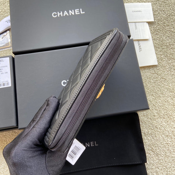 CC Gold Buckle Boy Zipper Coin Wallet Black Sheepskin 229737