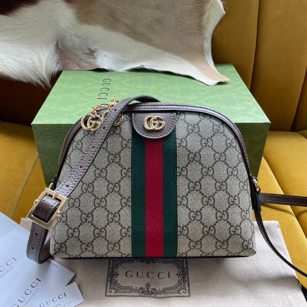 BORSA A TRACOLLA OPHIDIA GG MEDIUM 23 IN TELA SUPREMA BEIGE ED EBANO
