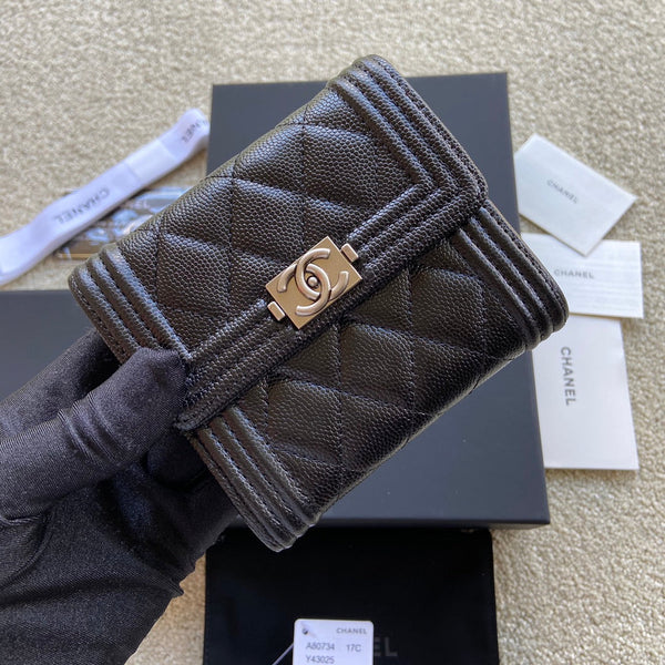 CC Boy Small Flap Wallet Black Caviar Sliver Steel 156528