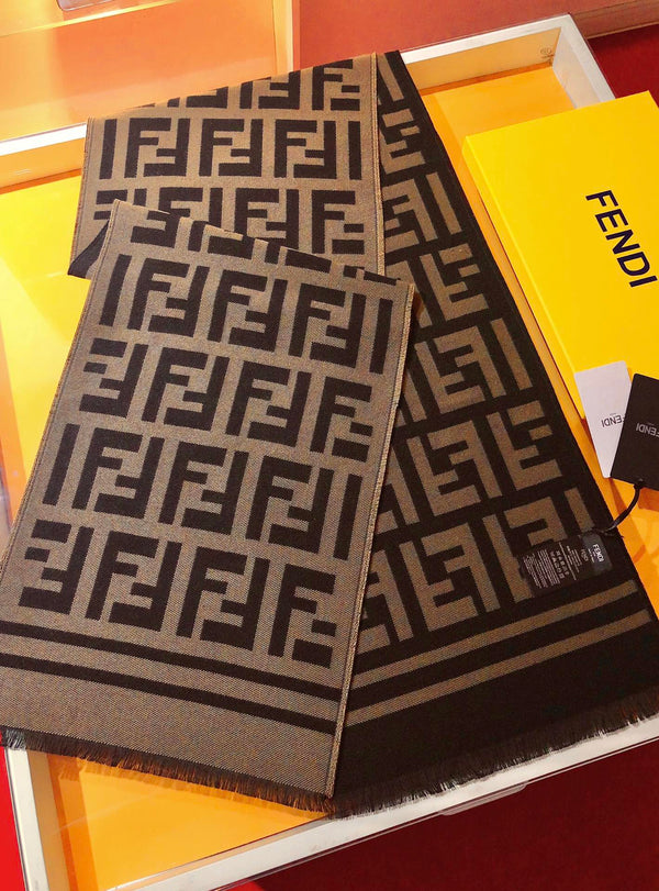 FF Jacquard 180CM Scarf Brown Wool 103256