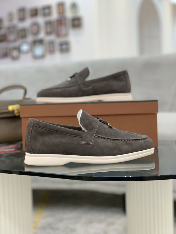 LP 26s Open Walk Loafers 2cm Dark Gray Suede Shearling SHW 110783