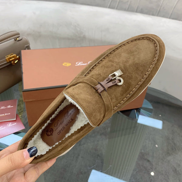 LP 26s Open Walk Loafers 2cm Camel Suede Shearling SHW 110789
