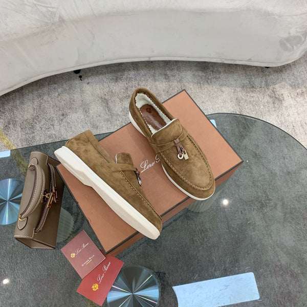 LP 26s Open Walk Loafers 2cm Camel Suede Shearling SHW 110789