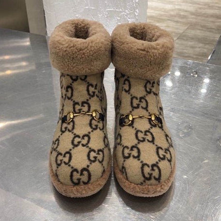 Gucci 2025 Monogram Bottes Laine Beige Noir 564784