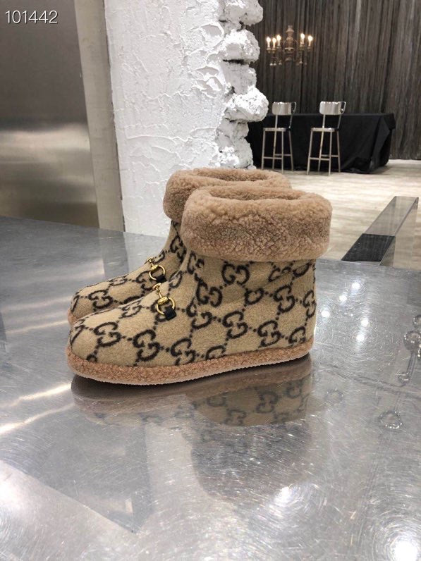 Gucci 2025 Monogram Bottes Laine Beige Noir 564784