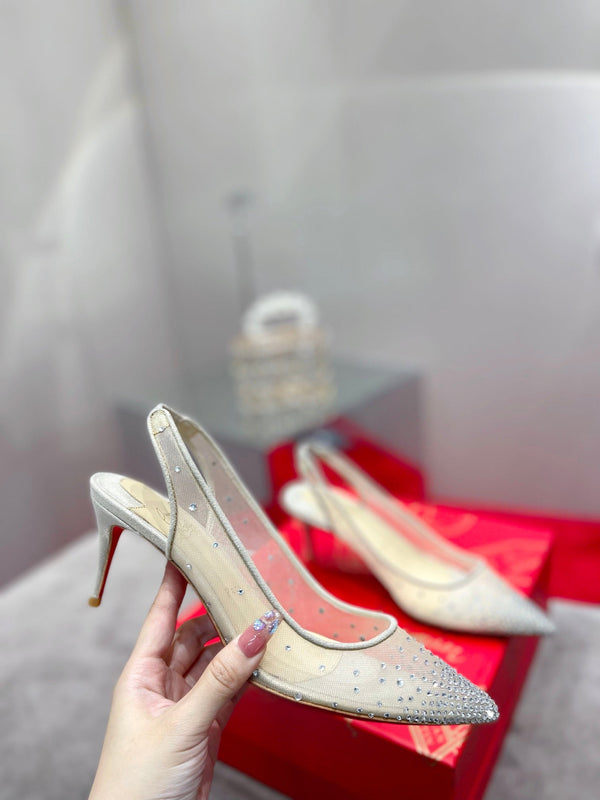 CL Pumps Follies Strass 70mm Fishnet White