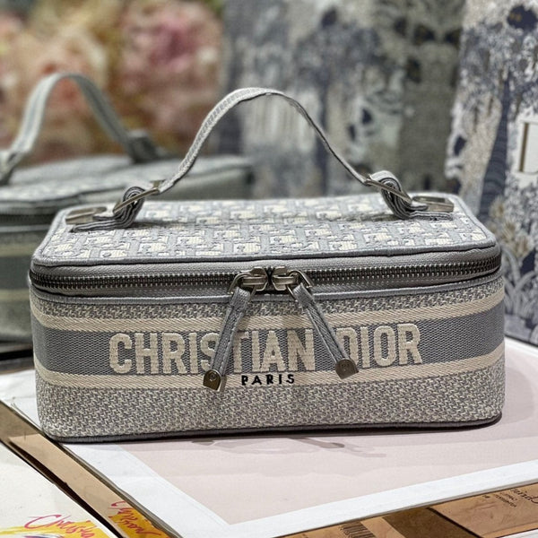 PICCOLO BORSA DA TOELETTATURA 24 IN JACQUARD OBLIQUE MONOGRAM GRIGIO CHIARO