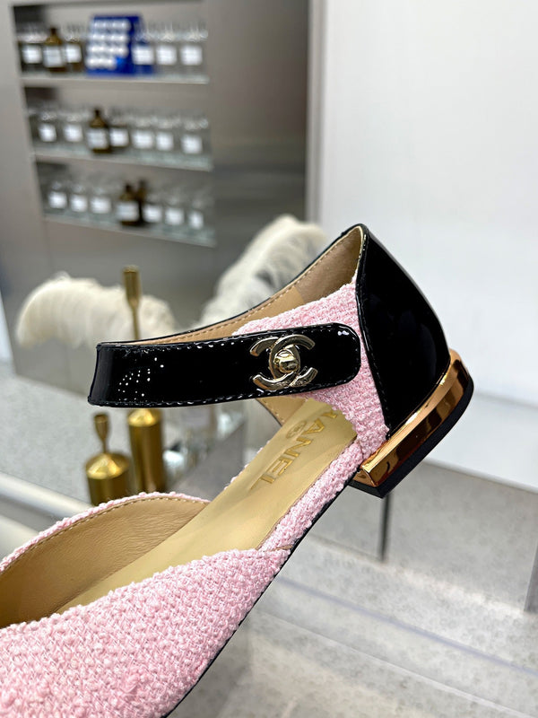 CC 26S Mary Jane Flats Shoes Tweed Patent Leather 147300