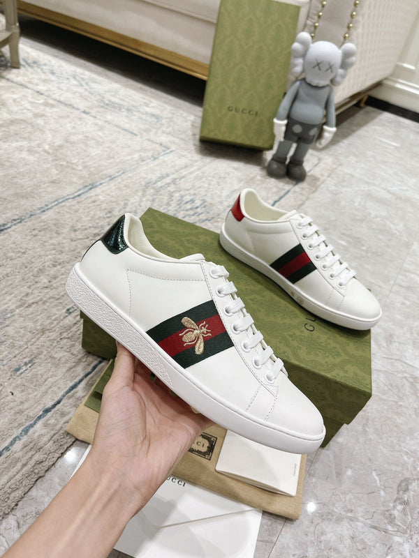 sneaker gg ace in vitello bianco con ape