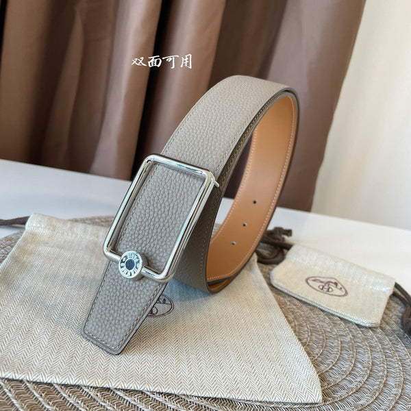 FIBBIA PER CINTURA OSCAR E CINTURINO REVERSIBILE IN PELLE MARRONE KAKI E ARANCIONE 38 MM FERRAMENTA ARGENTO