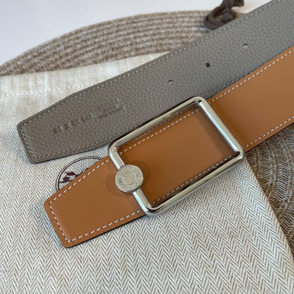FIBBIA PER CINTURA OSCAR E CINTURINO REVERSIBILE IN PELLE MARRONE KAKI E ARANCIONE 38 MM FERRAMENTA ARGENTO