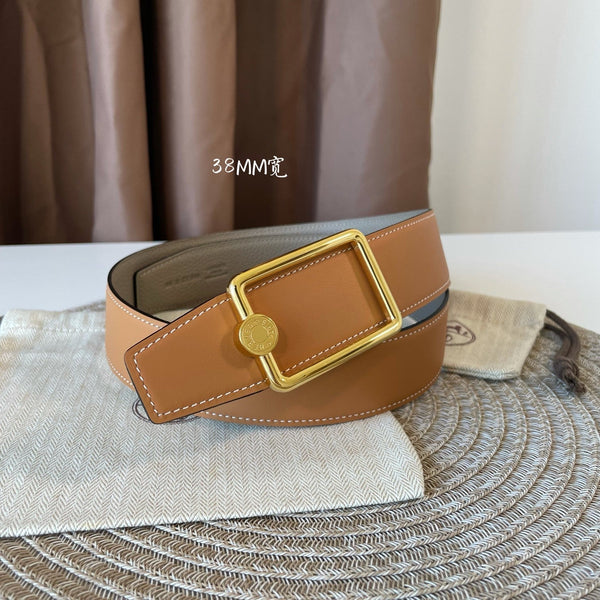 FIBBIA PER CINTURA OSCAR E CINTURINO REVERSIBILE IN PELLE MARRONE KAKI E ARANCIONE 38 MM FERRAMENTA ORO
