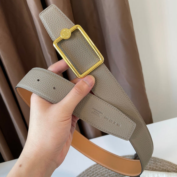 FIBBIA PER CINTURA OSCAR E CINTURINO REVERSIBILE IN PELLE MARRONE KAKI E ARANCIONE 38 MM FERRAMENTA ORO