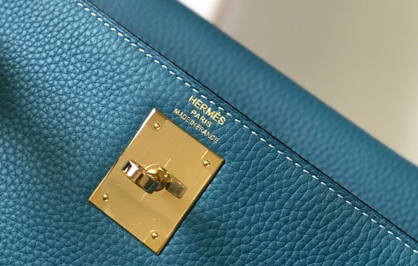 BORSA HM KELLY 32CM IN CERULEO TOGO GOLD HARDWARE