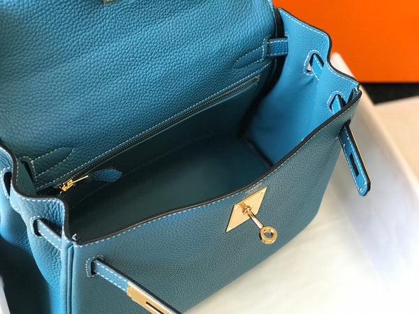 BORSA HM KELLY 32CM IN CERULEO TOGO GOLD HARDWARE
