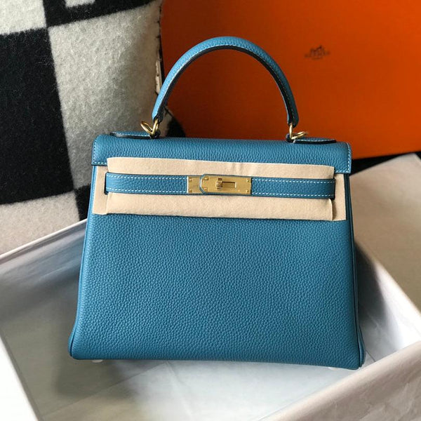 BORSA HM KELLY 32CM IN CERULEO TOGO GOLD HARDWARE