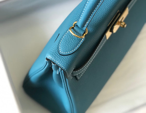 BORSA HM KELLY 32CM IN CERULEO TOGO GOLD HARDWARE