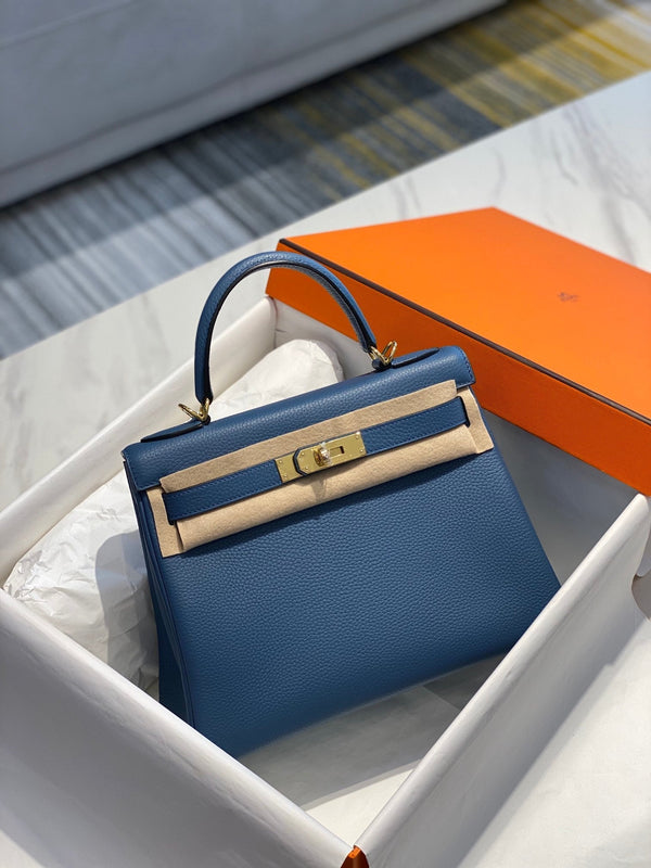 hm kelly 32cm blu pelle togo hardware dorato