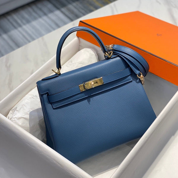hm kelly 32cm blu pelle togo hardware dorato