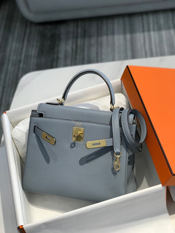BORSA HM KELLY 32CM IN GRIGIO TEMPERATO CON FERRAMENTA TOGO GOLD