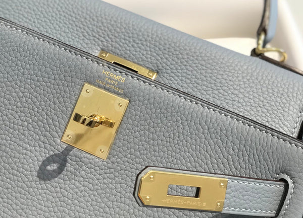 BORSA HM KELLY 32CM IN GRIGIO TEMPERATO CON FERRAMENTA TOGO GOLD