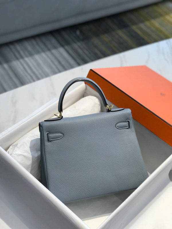 BORSA HM KELLY 32CM IN GRIGIO TEMPERATO CON FERRAMENTA TOGO GOLD