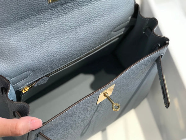 BORSA HM KELLY 32CM IN GRIGIO TEMPERATO CON FERRAMENTA TOGO GOLD