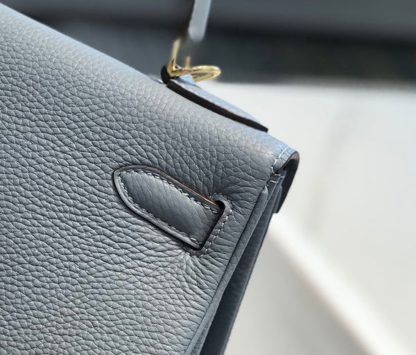 BORSA HM KELLY 32CM IN GRIGIO TEMPERATO CON FERRAMENTA TOGO GOLD