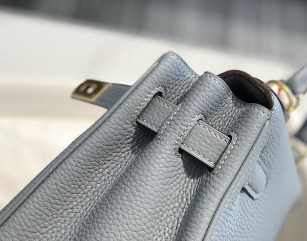 BORSA HM KELLY 32CM IN GRIGIO TEMPERATO CON FERRAMENTA TOGO GOLD