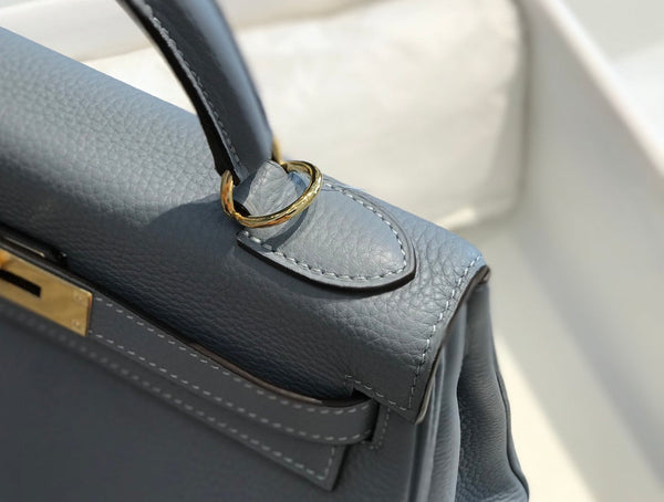 BORSA HM KELLY 32CM IN GRIGIO TEMPERATO CON FERRAMENTA TOGO GOLD
