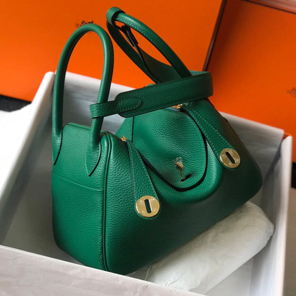 BORSA HM LINDY 30 IN PELLE DI VITELLO VERDE OCEANO CON FERRAMENTA ORO