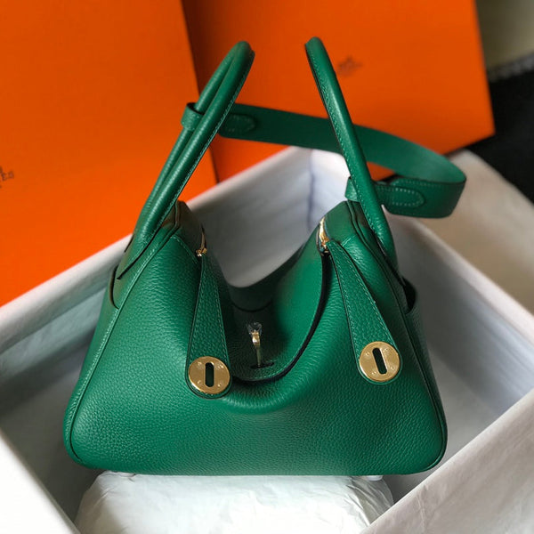 BORSA HM LINDY 30 IN PELLE DI VITELLO VERDE OCEANO CON FERRAMENTA ORO