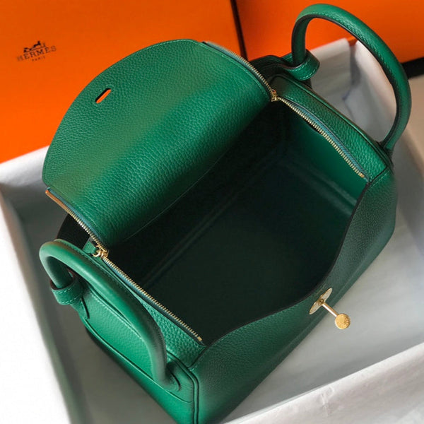 BORSA HM LINDY 30 IN PELLE DI VITELLO VERDE OCEANO CON FERRAMENTA ORO