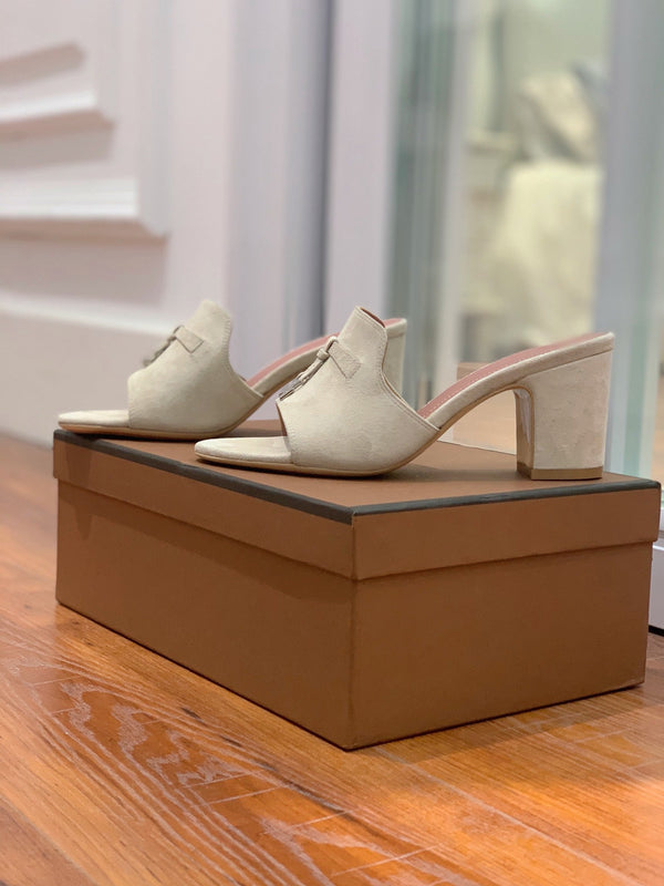 Summer Charms Mules 80 Earthy Gray Suede Pink Lambskin
