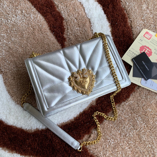 large devotion 26 shouder bag silver metalic cafskin