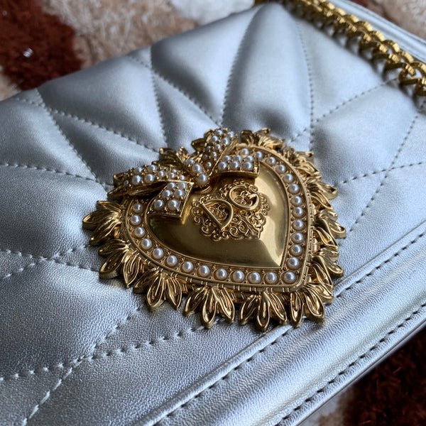 large devotion 26 shouder bag silver metalic cafskin