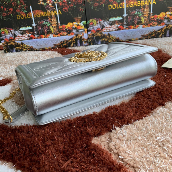 large devotion 26 shouder bag silver metalic cafskin