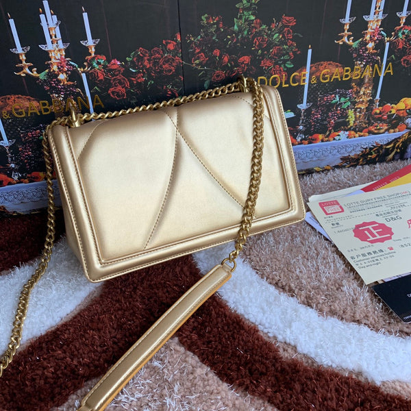 large devotion 26 shouder bag gold metalic cafskin