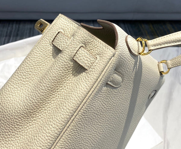 BORSA HM KELLY 32 CM IN CREMA CON FERRAMENTA TOGO GOLD