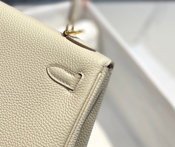 BORSA HM KELLY 32 CM IN CREMA CON FERRAMENTA TOGO GOLD