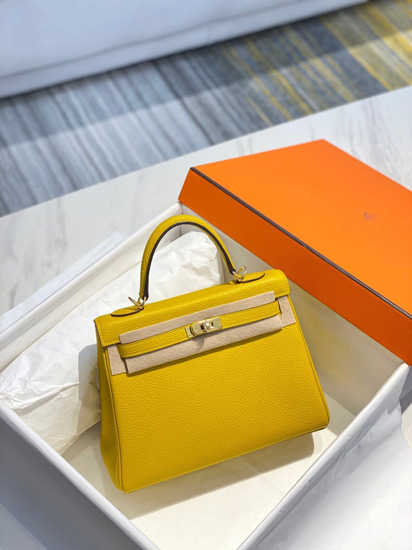 hm kelly 32cm pelle togo gialla hardware dorato
