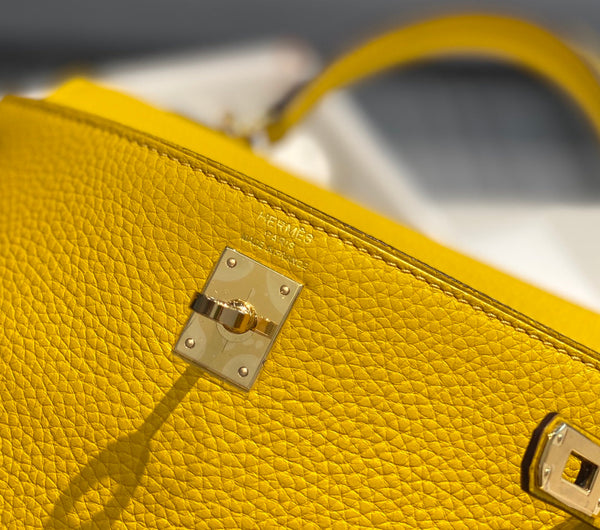 hm kelly 32cm pelle togo gialla hardware dorato