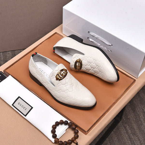 GG Men's Interlocking GG Loafer White Embossed Cowhide 480401