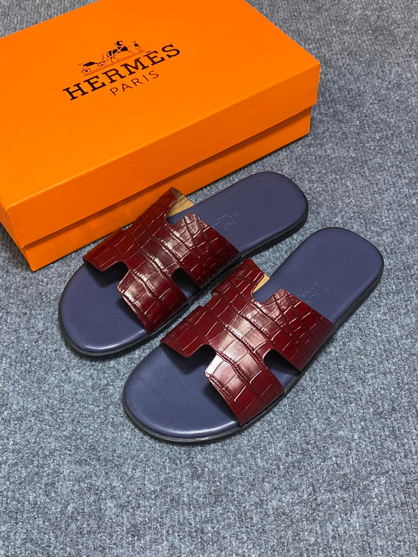 HM IZMIR CROCODILE MOTIF SANDAL INDIGO AND BRICK CALFSKIN