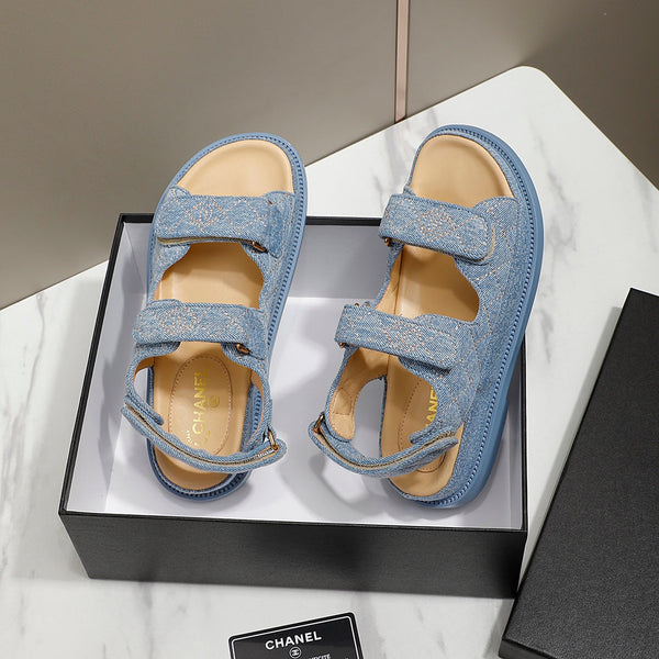 CC 25S Sandalo Dad Blu Denim Beige Pelle di vitello