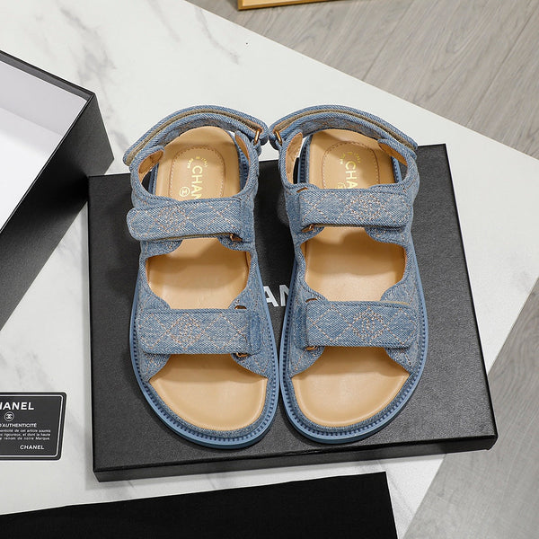 CC 25S Sandalo Dad Blu Denim Beige Pelle di vitello