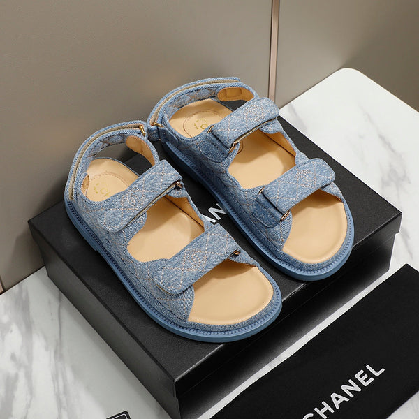 CC 25S Sandalo Dad Blu Denim Beige Pelle di vitello